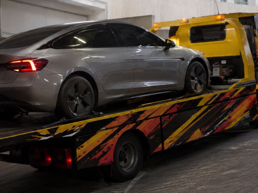 Towing kereta EV keluar dari basement parking